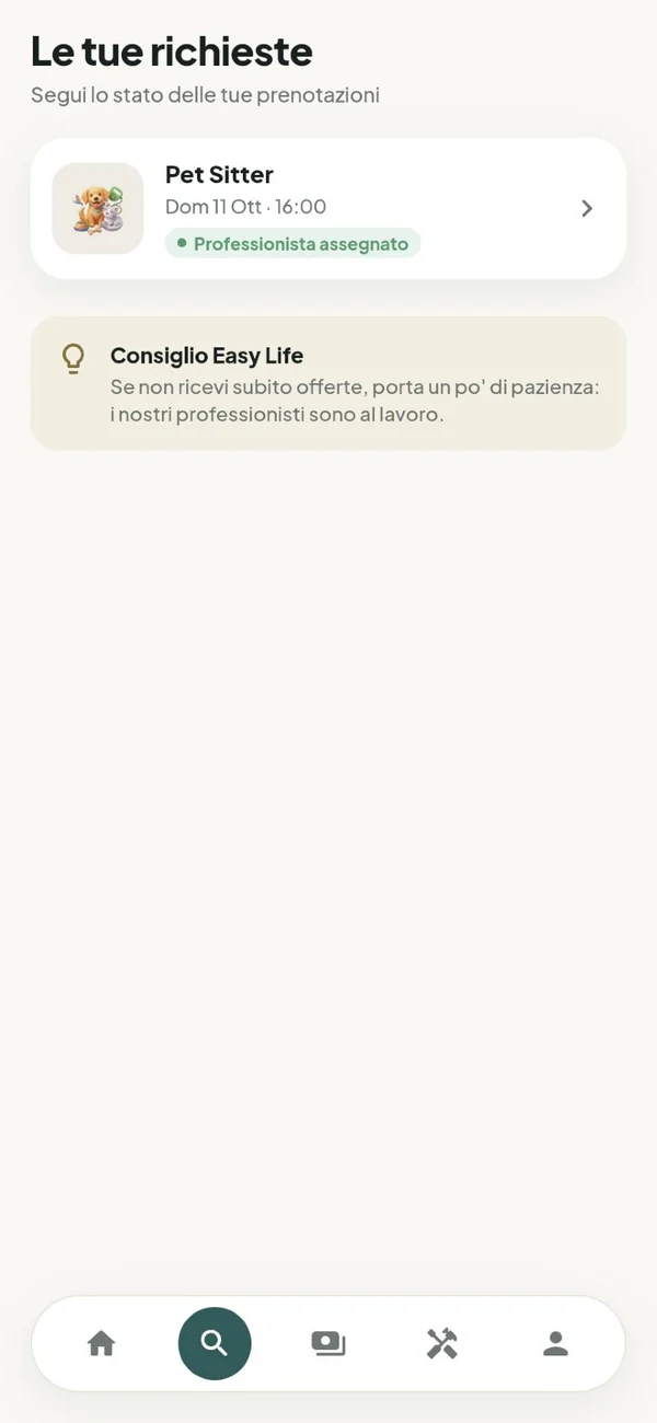 Schermata di Easy Life: professionista assegnato